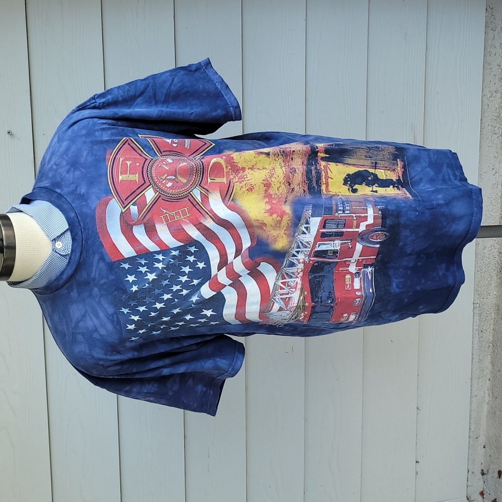 THE MOUNTAIN Navy Red Fire Department Dyed Cotton T Shirt Sz XL VTG